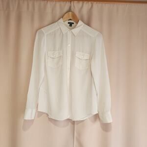 Ann Taylor Silk Cream Button Up W/ Pearlesque Buttons Classic Business Holiday